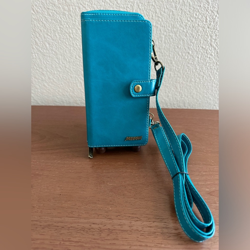 Megshi Multifunctional Turquoise Wallet/Purse Phone Case, fits iPhone 12 Pro Max